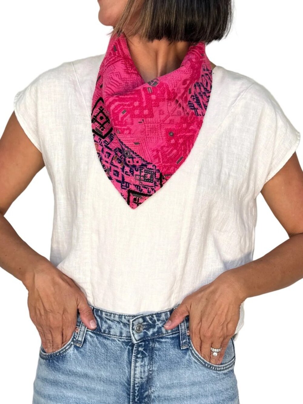 🌺Arloom Snap Bandana | Hot Pink + Dark Pink + Black | Artisan Hand-Loomed Texti